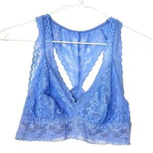 Victoria's Secret Lace Scalloped Trim Racerback Bralette Blue Medium